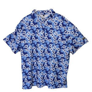 Mens Golf Polo Shirt Moisture Wicking XL Blue Hibiscus Short Sleeve